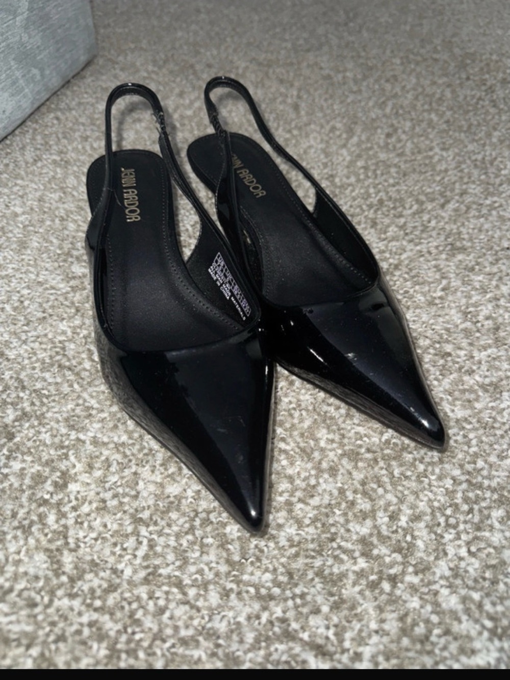 Black Patent Leather Slingback Pointed-Toe Kitten Heels - NWOT